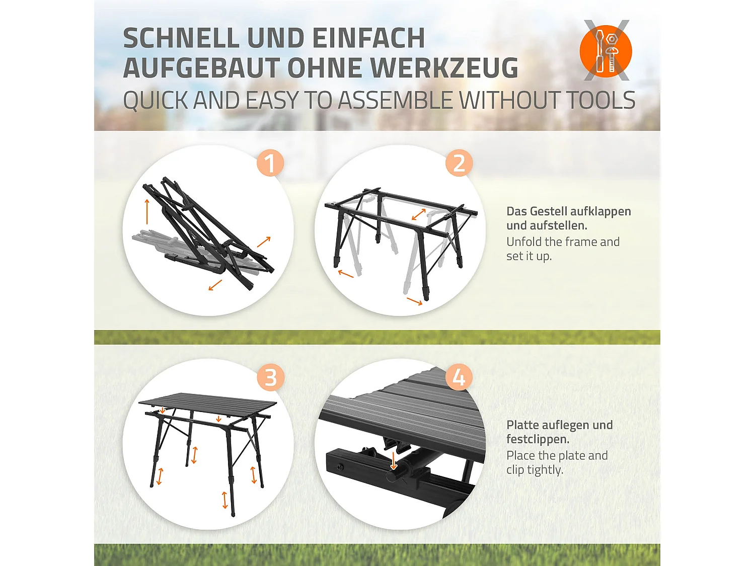 Table de camping pliante aluminium noir plateau enroulable avec sac de transport