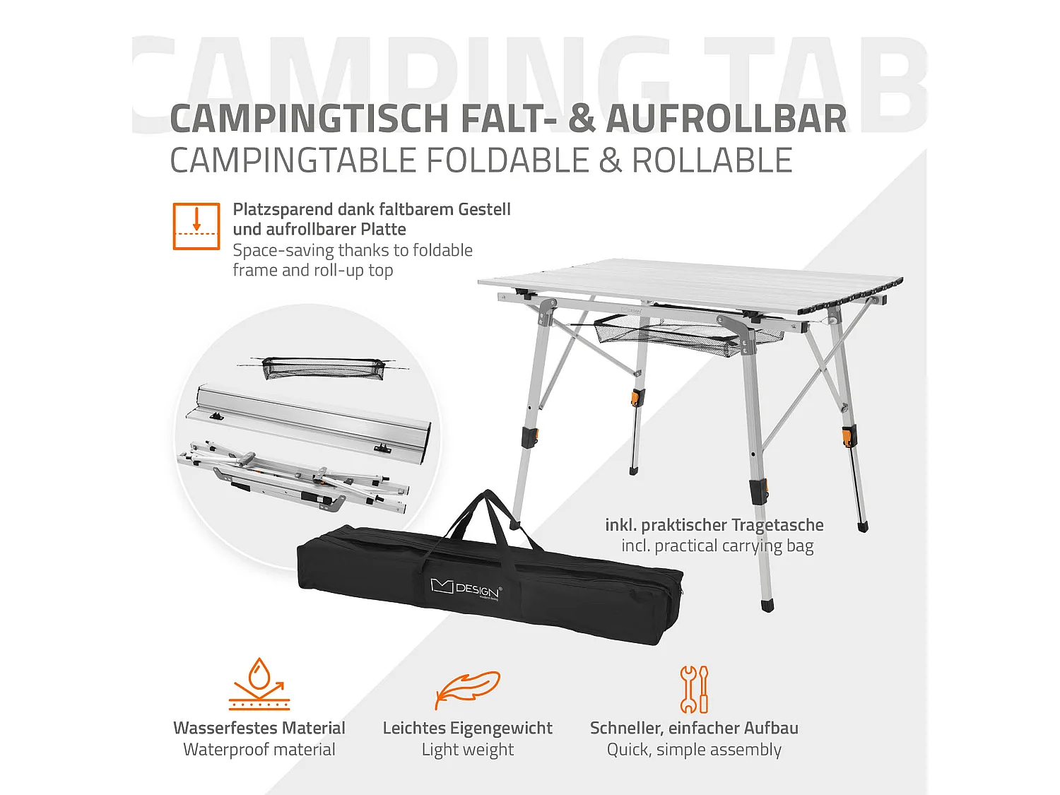 Mesa de camping plegable alumino mesita acampada regulable altura bolsa guardado