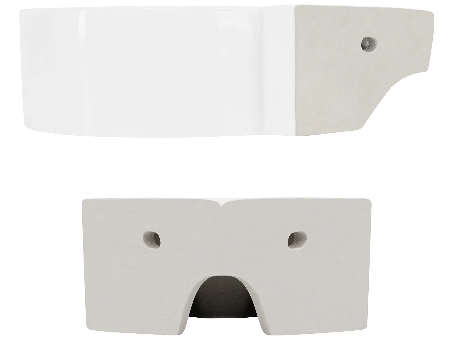 Lavabo d'angle ronde céramique blanc vasque à poser montage mural 450x360x130 mm