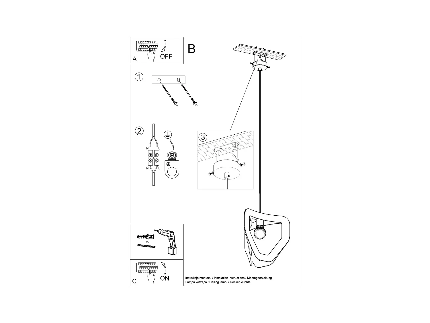 Sollux TRES Lampe à suspension moderne en fil de fer noir E27