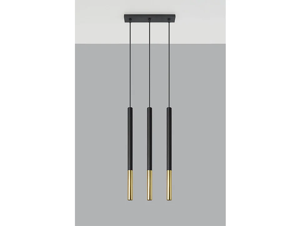 Luminárias Pendentes Mozaica Moderno, Aço - 3 Lichtbronnen - L.30 X H.90 Cm - Ouro Preto