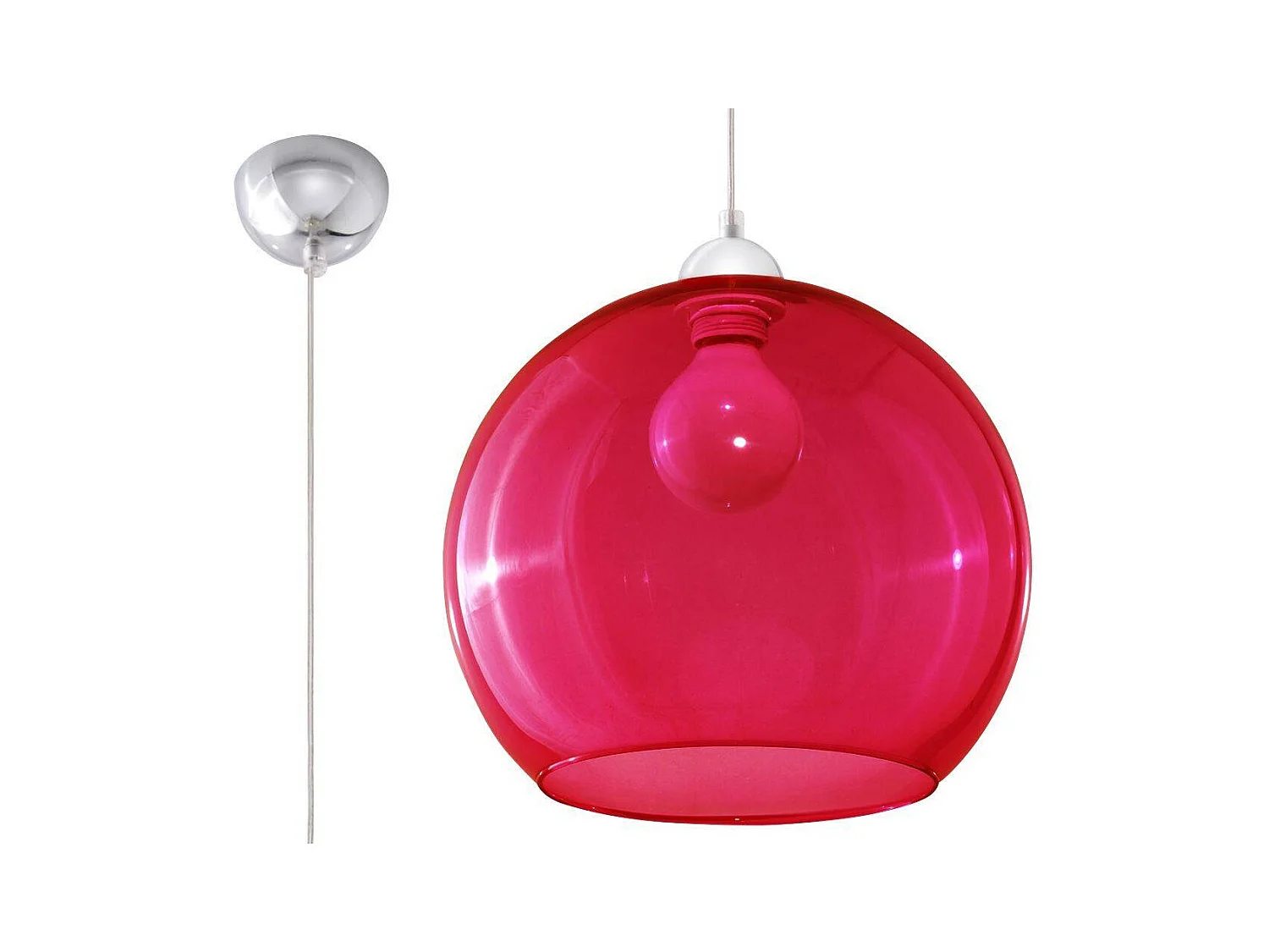 Sollux BALL Luminaire suspendu à 1 dôme en verre rouge, chrome, E27