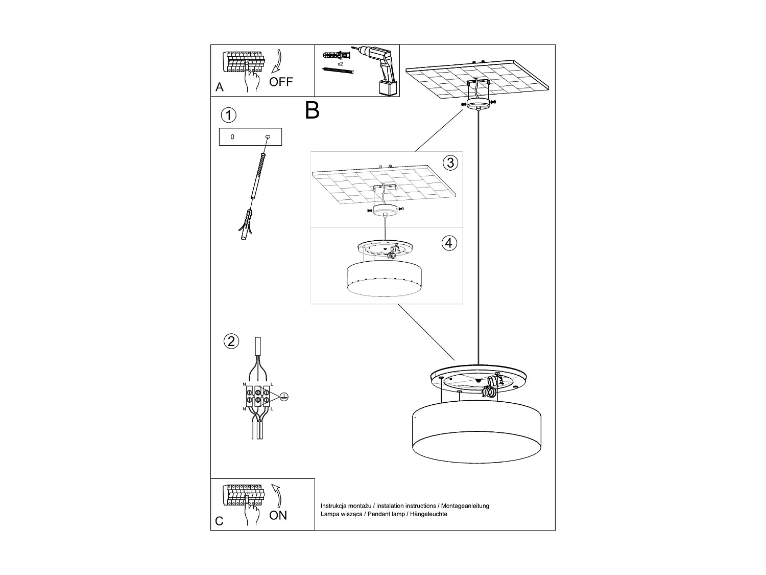 Sollux ARENA Luminaire suspendu rond à 2 ampoules, blanc, E27
