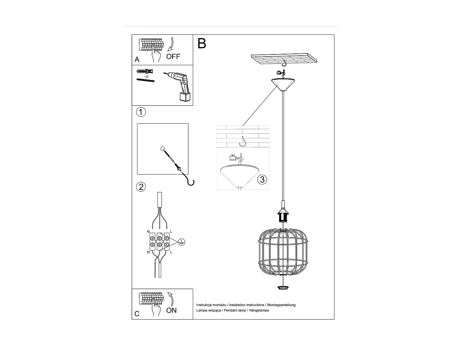Sollux CELTA - 1 Lichtkäfig Deckenanhänger Schwarz, E27