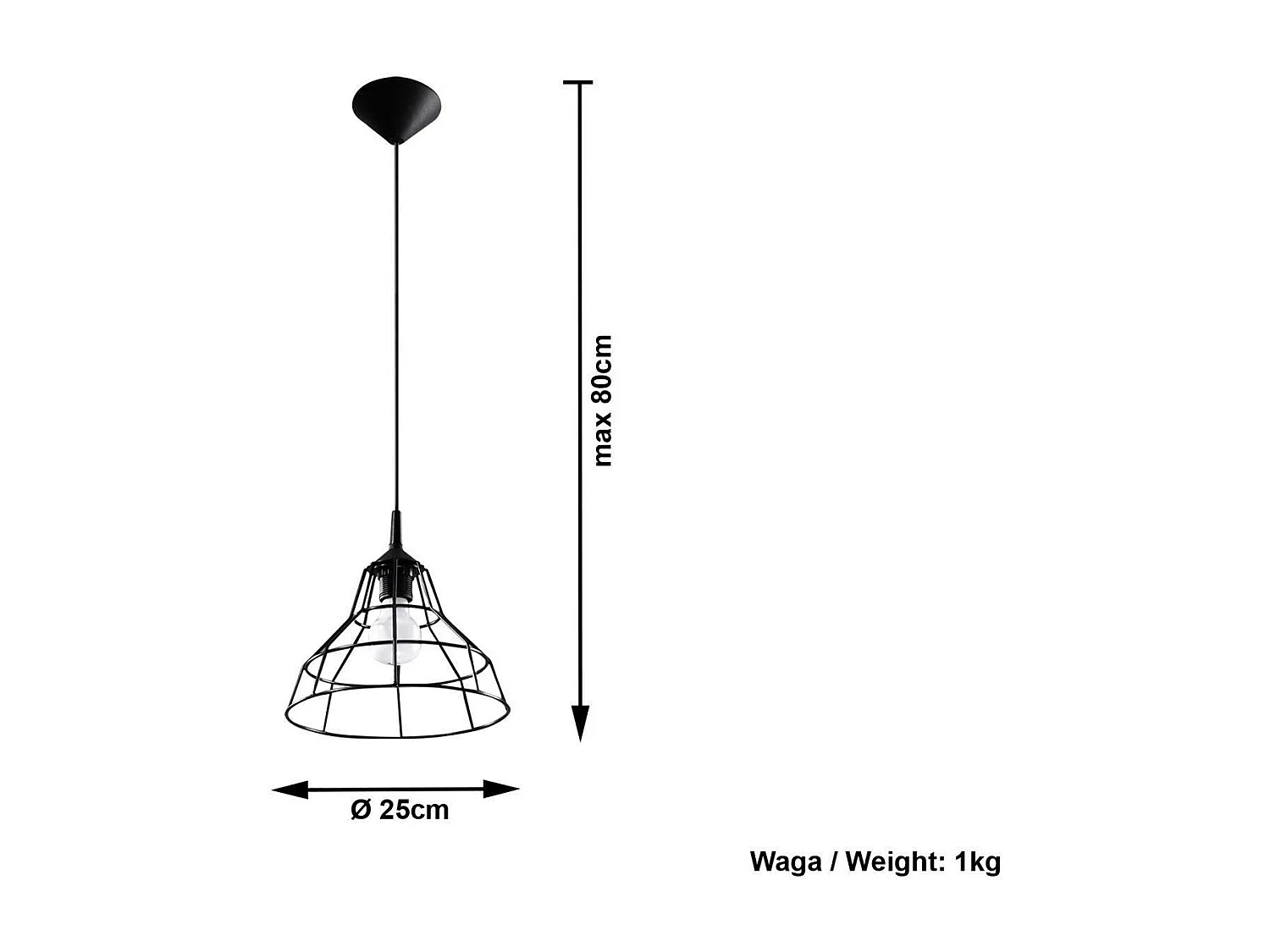 Sollux ANATA - Lampada a sospensione a soffitto con gabbia a 1 luce nera, E27