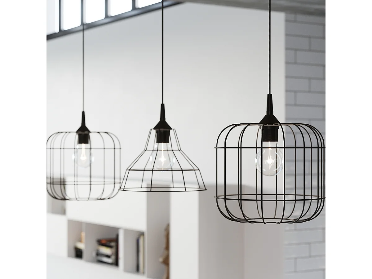 Sollux ANATA - Lampada a sospensione a soffitto con gabbia a 1 luce nera, E27