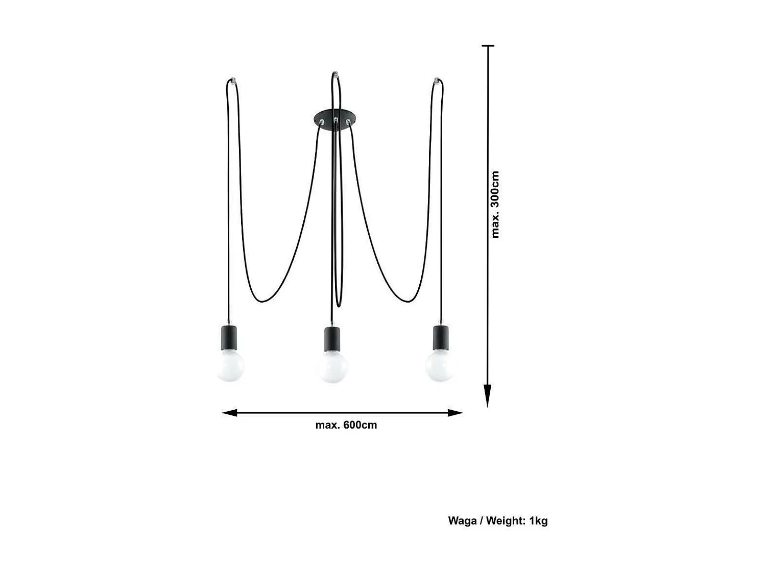 Lustres Edison Sótão, Tecido/Aço - 3 Lichtbronnen - L.300 X H.150 Cm - Preto