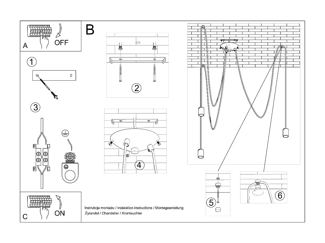 Lustres Edison Sótão, Tecido/Aço - 3 Lichtbronnen - L.300 X H.150 Cm - Preto