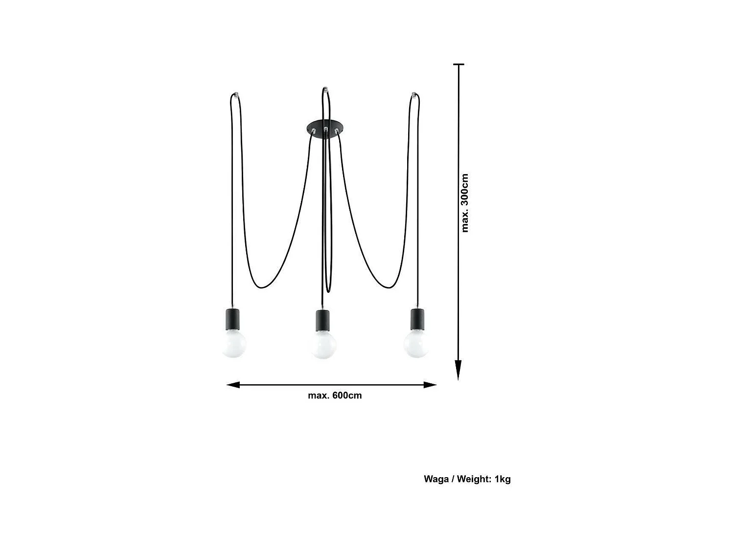Sollux EDISON Suspension à 3 grappes de lumière noire, E27