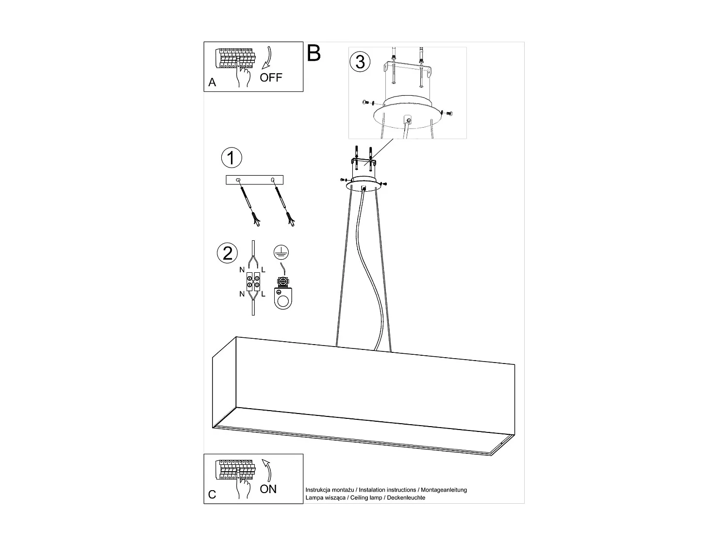 Lampada a sospensione lineare a barra nera 5x E27 Lámpara colgante de barra lineal Negro 5x E27