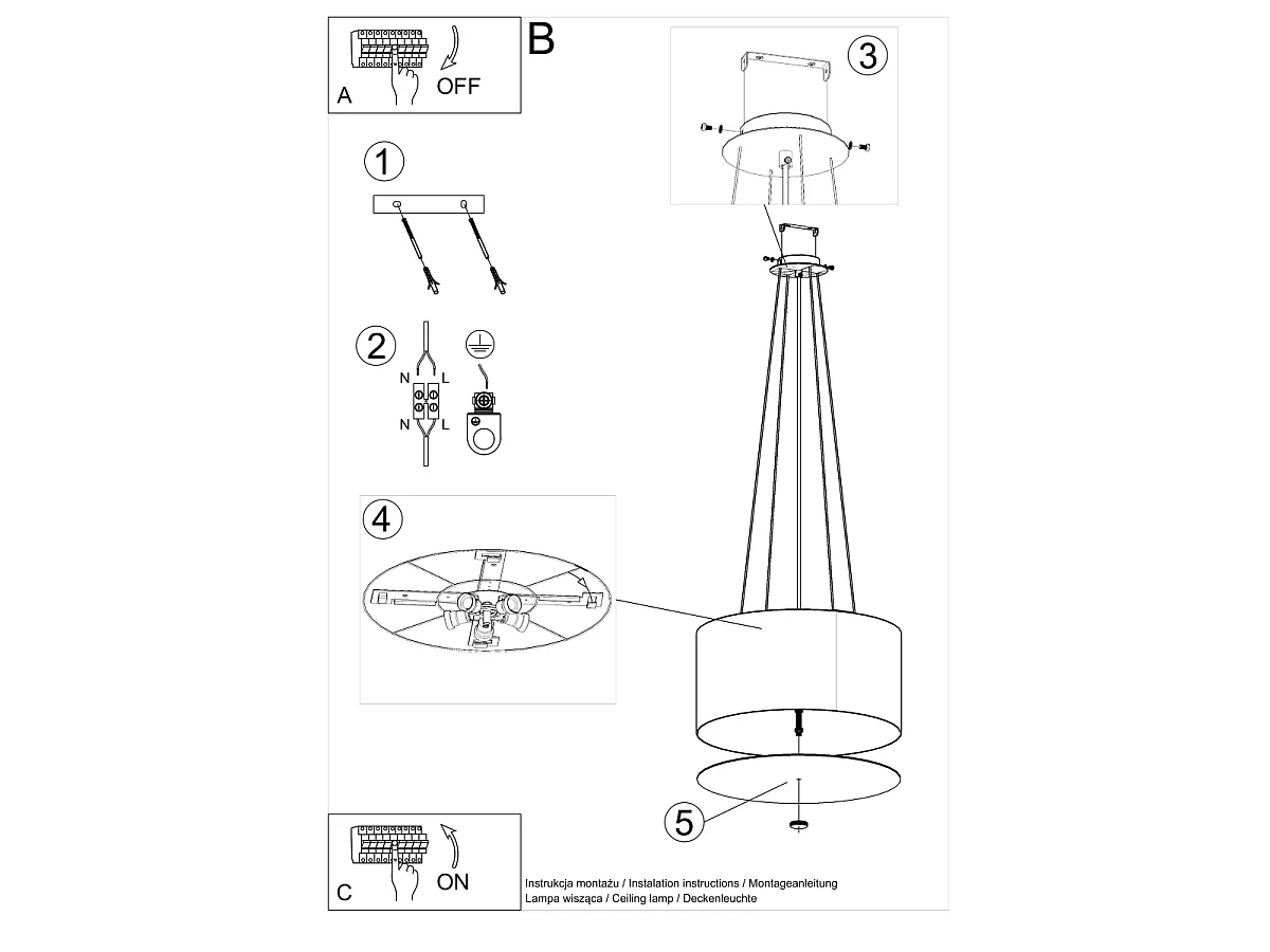 Sollux OTTO Suspension Cylindrique Blanc 50cm E27