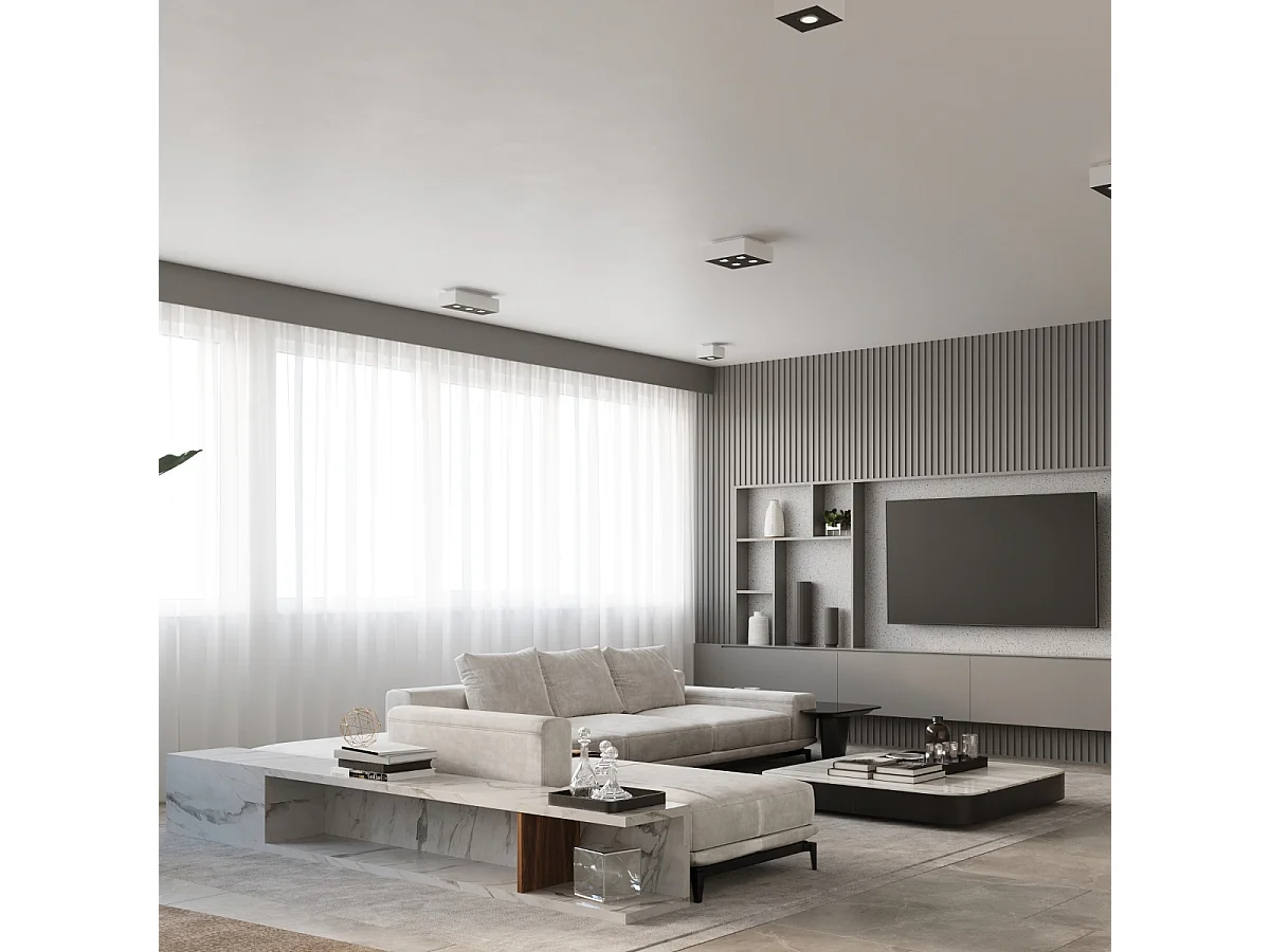 Luminárias De Teto Mono Minimalista, Aço - 3 Lichtbronnen - L.34 X H.11 Cm - Branco Preto