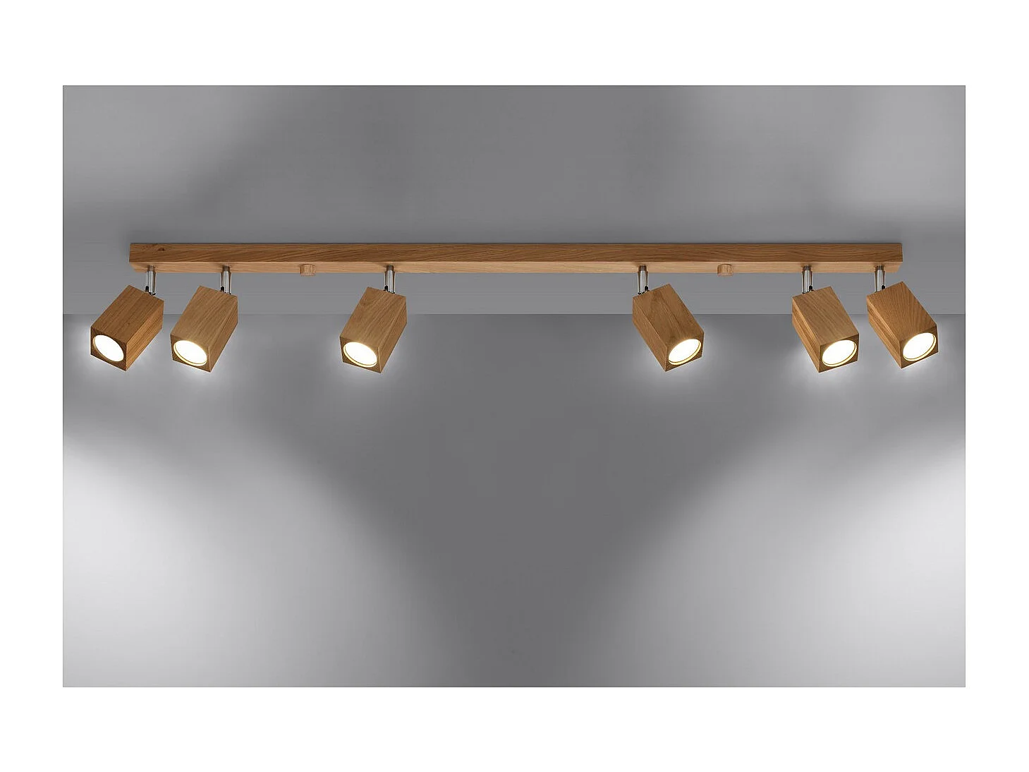 Sollux Lighting Keke Barre de spots de plafond carrée en chêne, bois, 6x GU10
