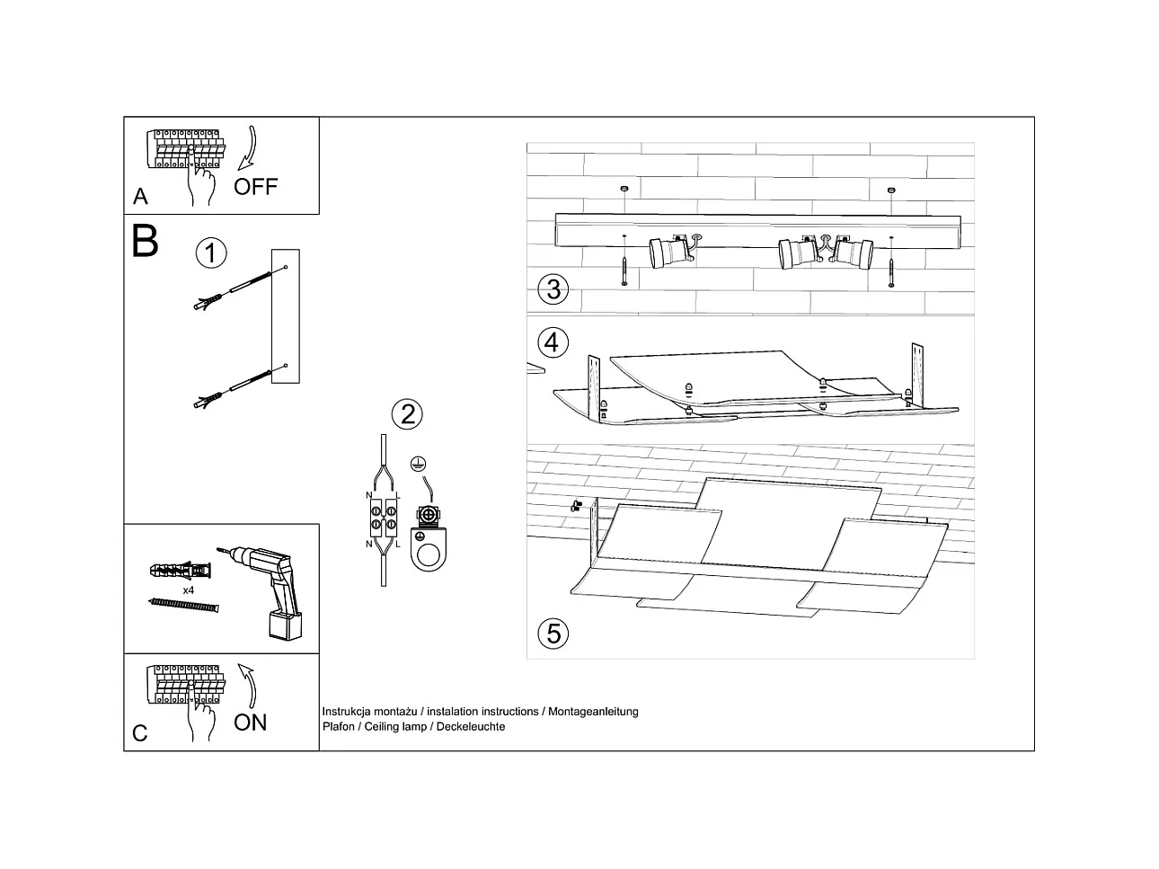 Sollux CELIA - 3 licht Decorative Flush Deckenleuchte Chrom, Weiß, E27