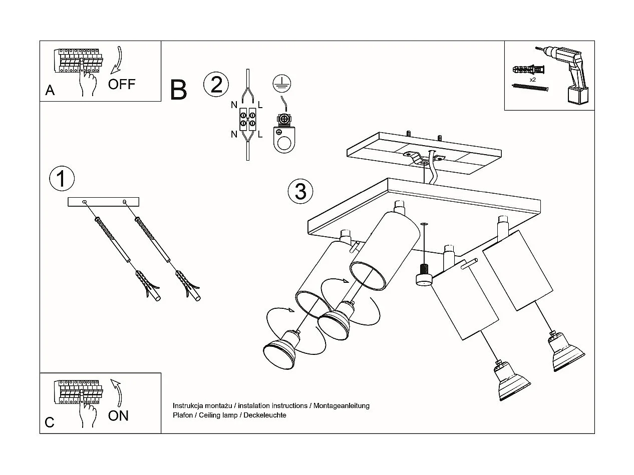Sollux RING - Cluster de 4 focos de luz gris, GU10