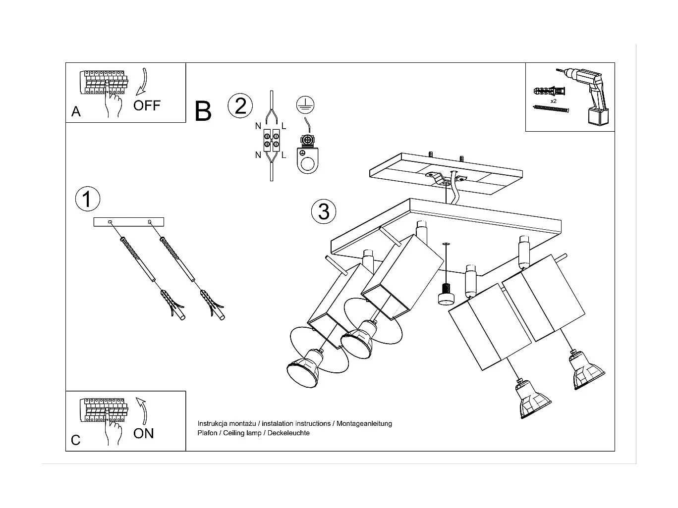 Plafon MERIDA 4 czarny
