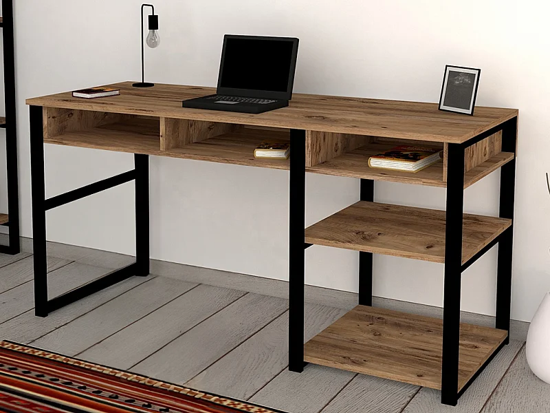 Bureau industriel avec rangements - Naturel et noir - RALEIGH