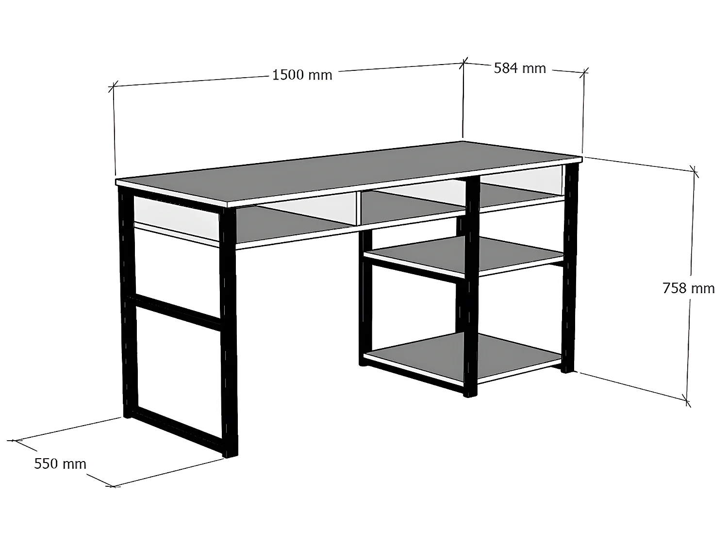 Bureau industriel avec rangements - Naturel et noir - RALEIGH