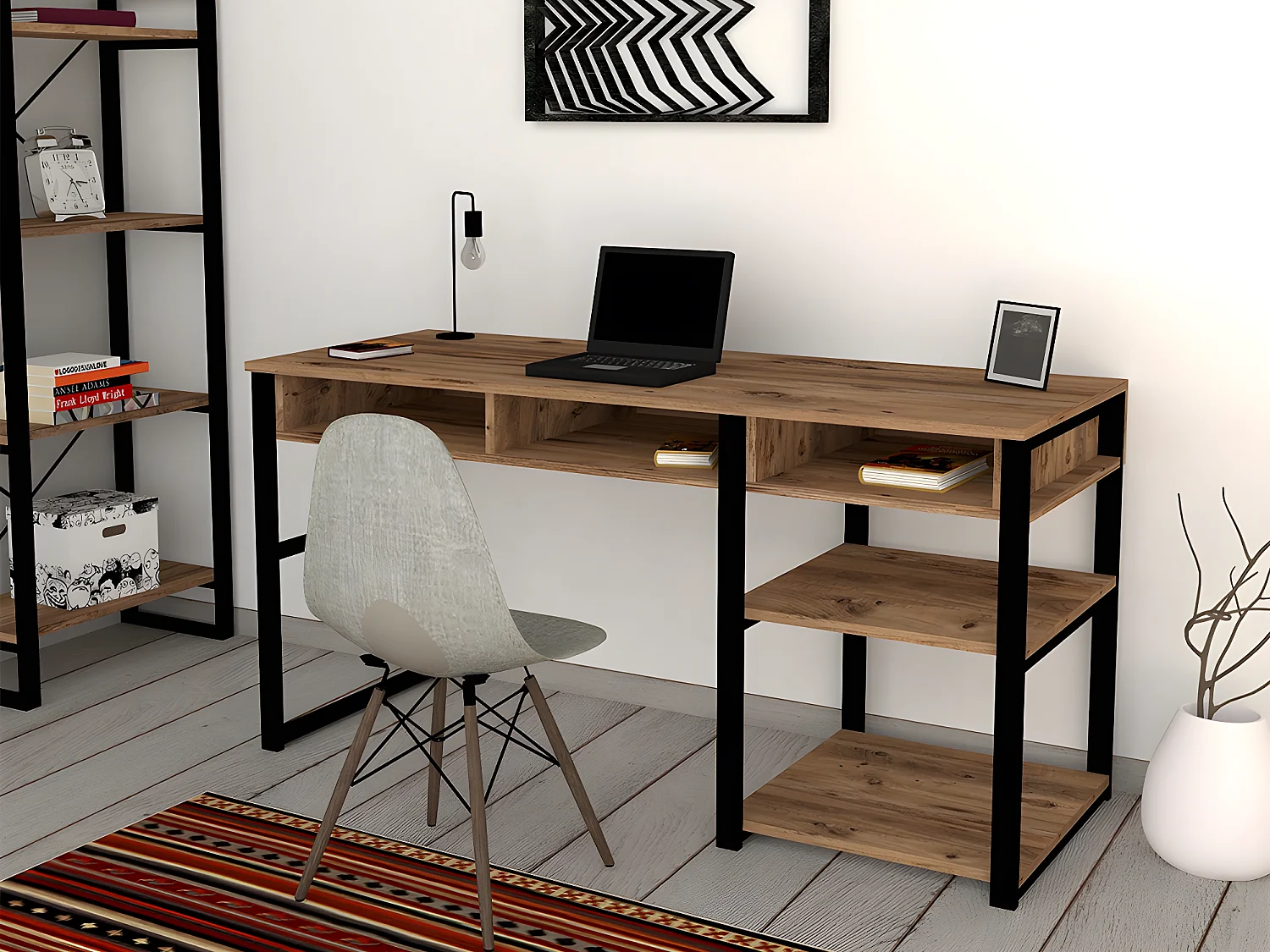 Bureau industriel avec rangements - Naturel et noir - RALEIGH