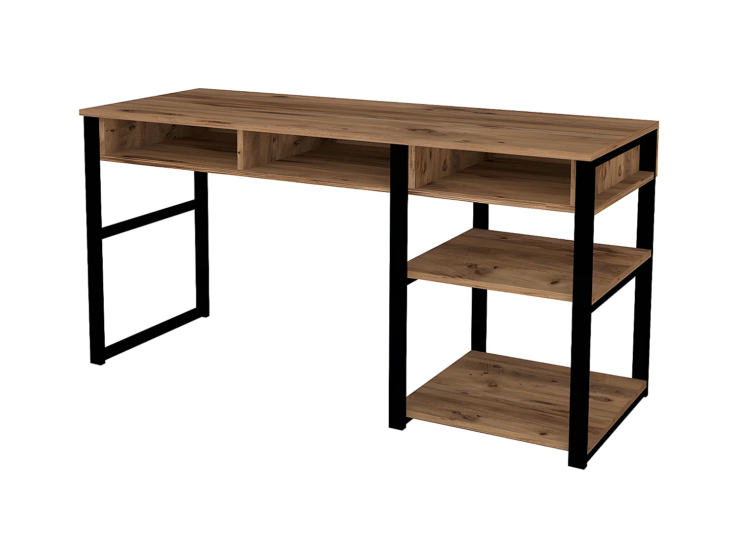 Escritorio industrial con compartimentos - Natural y negro - RALEIGH