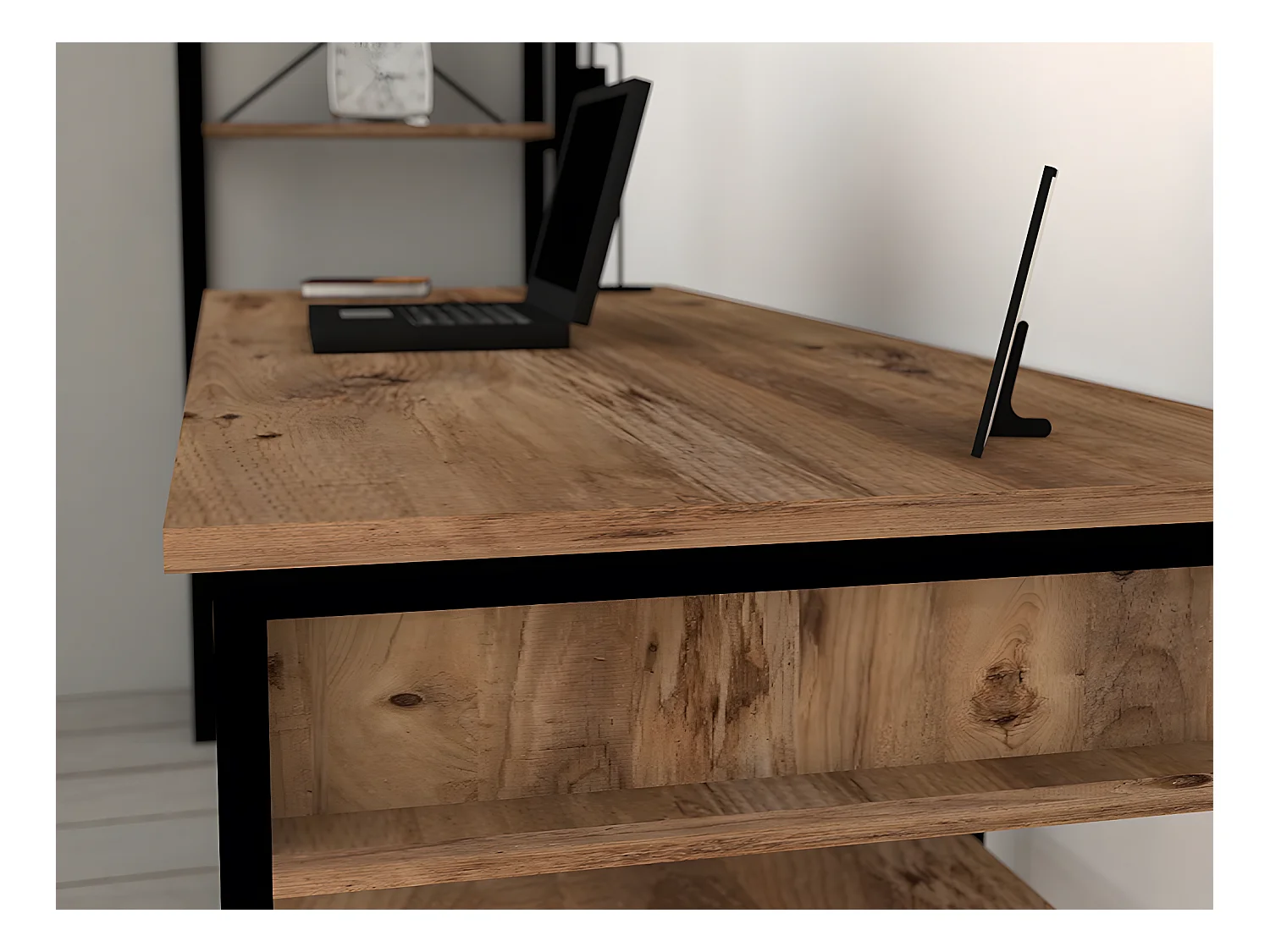 Escritorio industrial con compartimentos - Natural y negro - RALEIGH