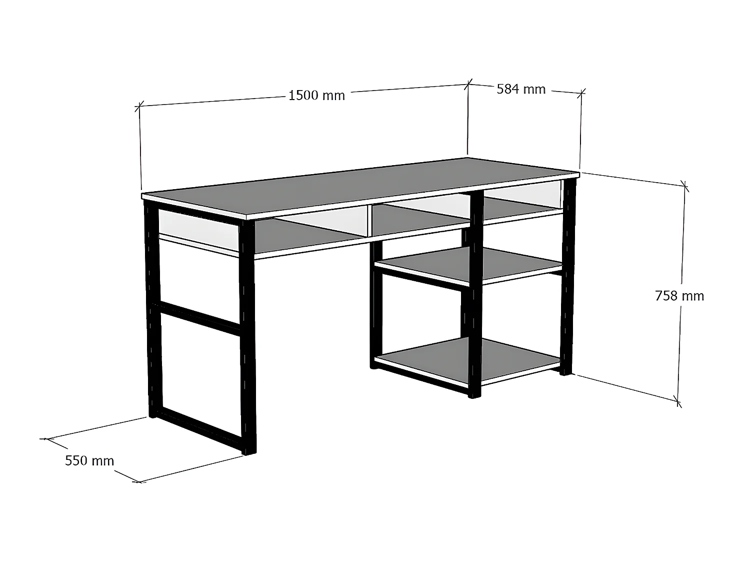 Escritorio industrial con compartimentos - Natural y negro - RALEIGH