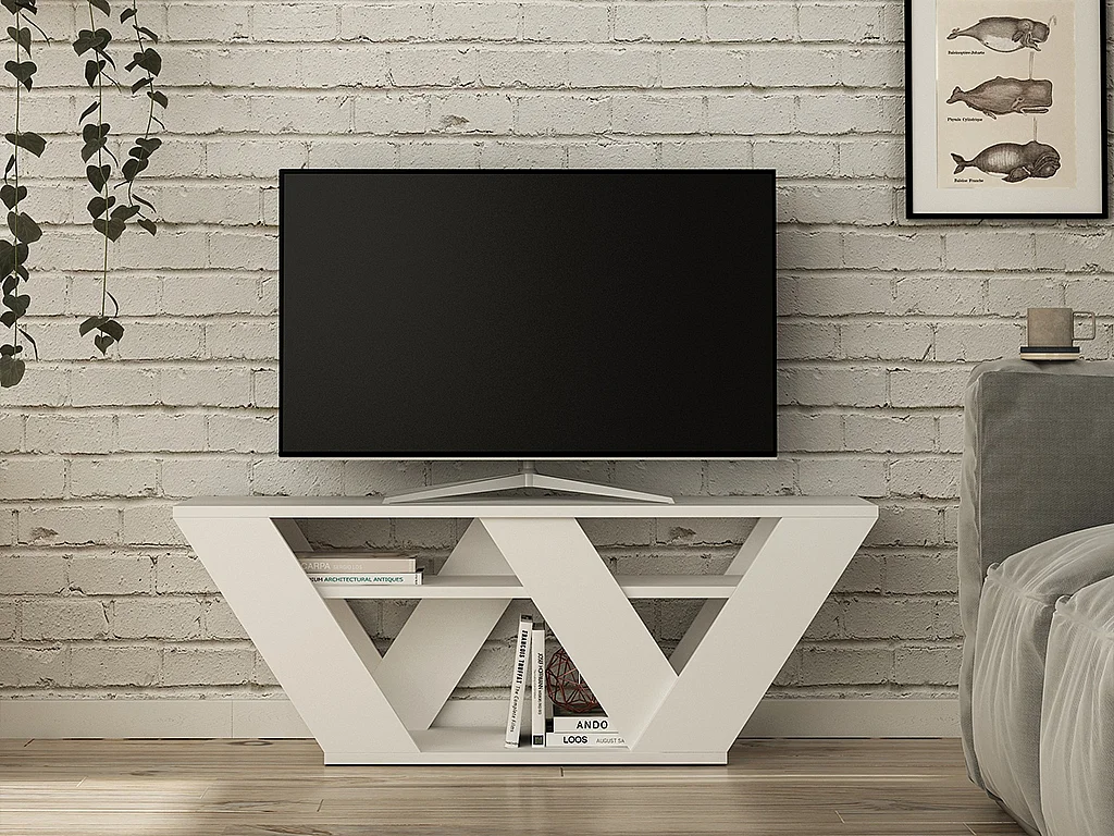 Meuble TV - 1 étagère - Blanc - ZANELO