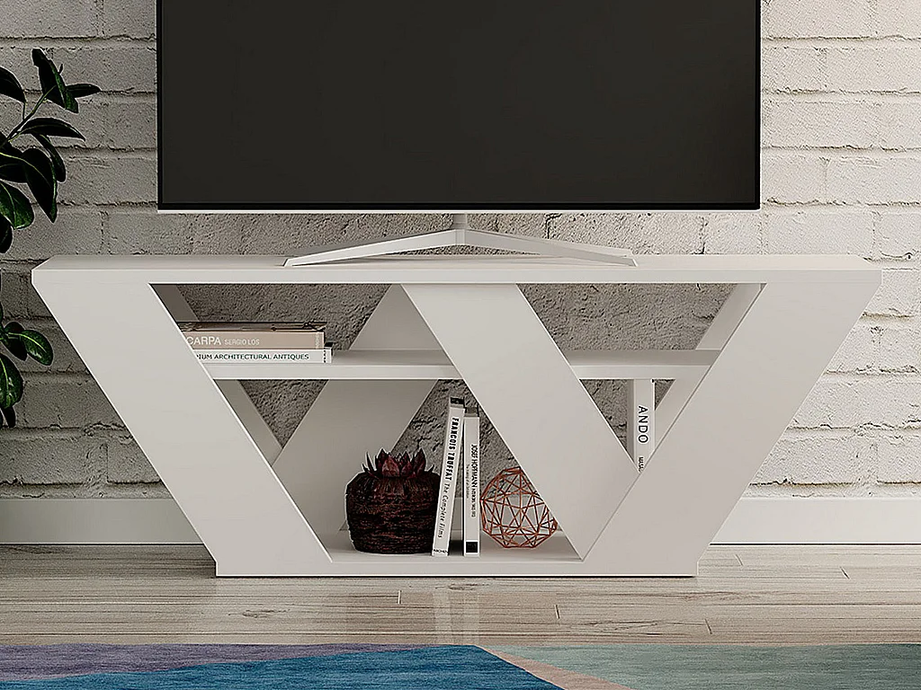 Meuble TV - 1 étagère - Blanc - ZANELO