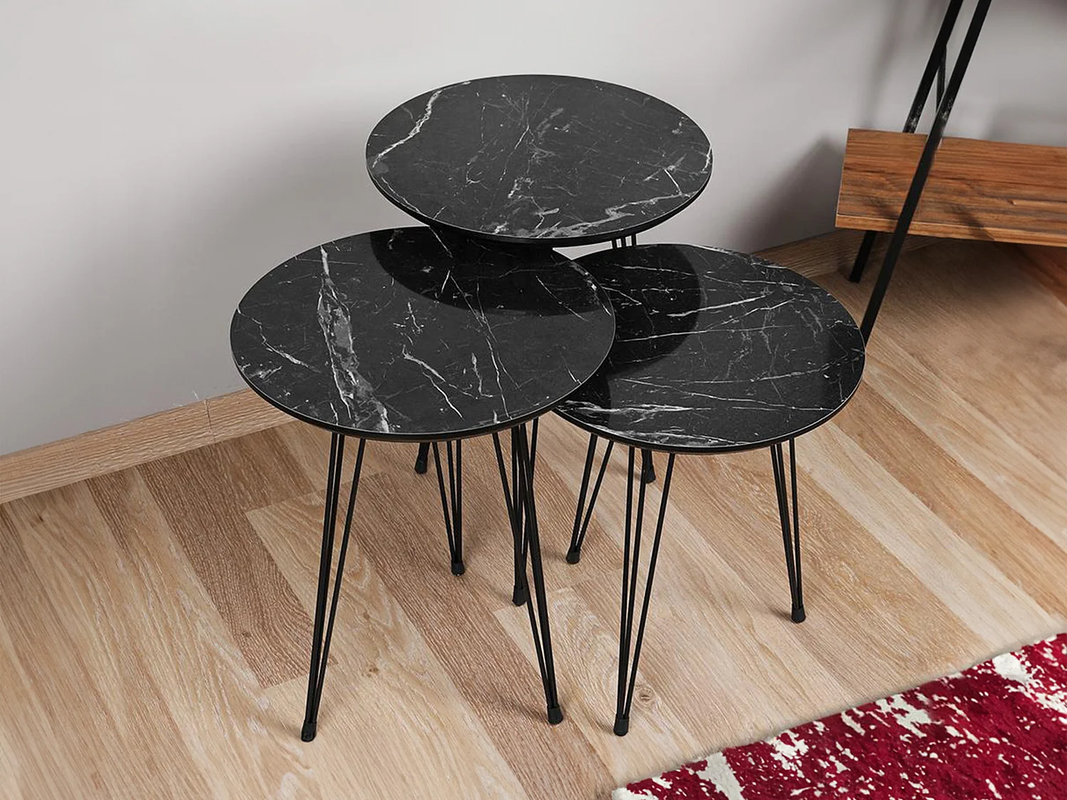 Tables basses gigognes en métal et MDF - Effet marbre noir - DARIULA
