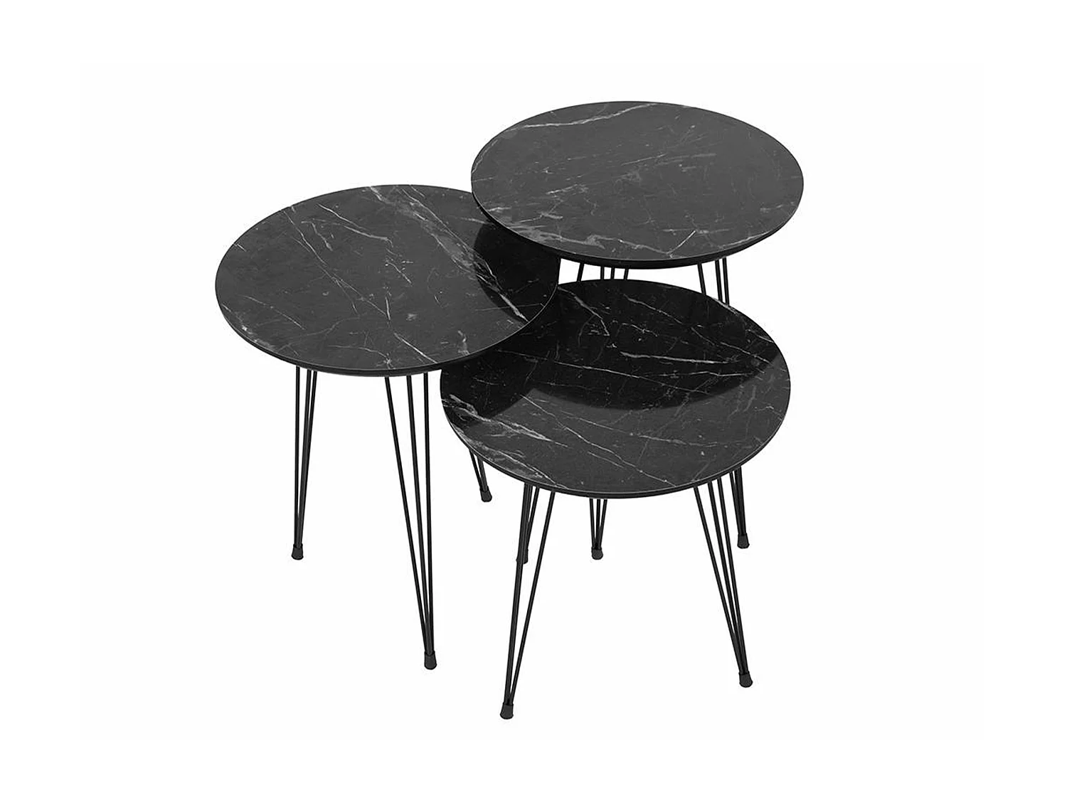 Tables basses gigognes en métal et MDF - Effet marbre noir - DARIULA