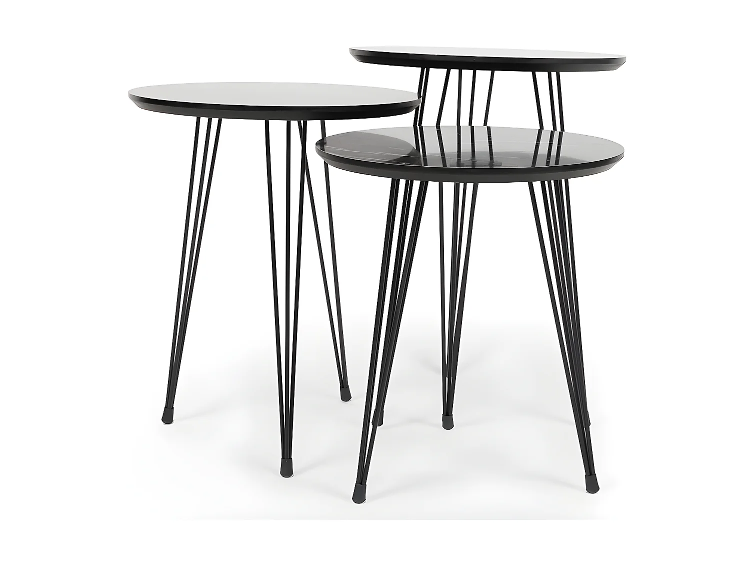 Tables basses gigognes en métal et MDF - Effet marbre noir - DARIULA