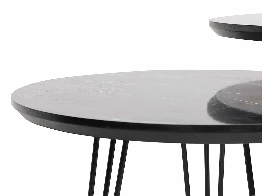 Tables basses gigognes en métal et MDF - Effet marbre noir - DARIULA