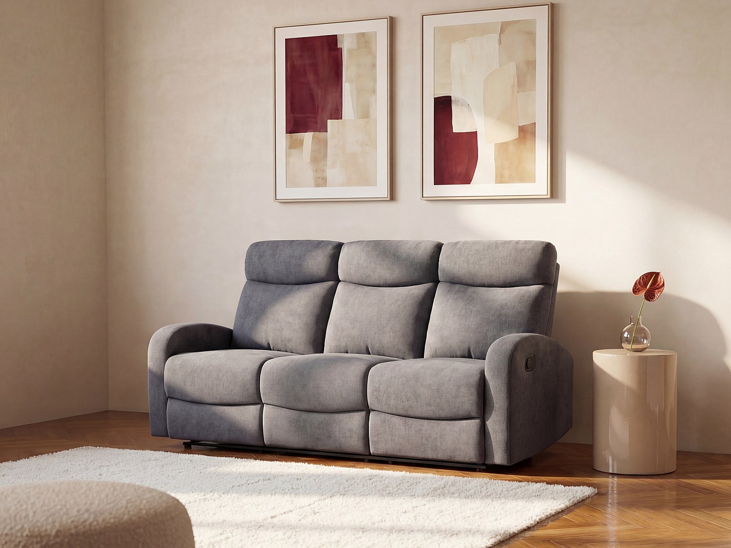 Relaxsofa 3-Sitzer - Stoff - Grau - EVELYN günstig online kaufen