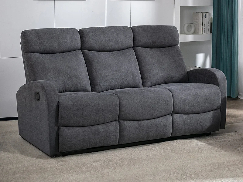 Divano relax 3 posti in Tessuto Grigio - EVELYN