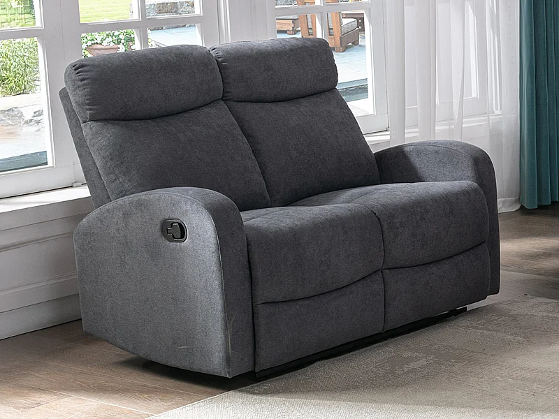 Tweezits relaxzitbank van grijze stof EVELYN