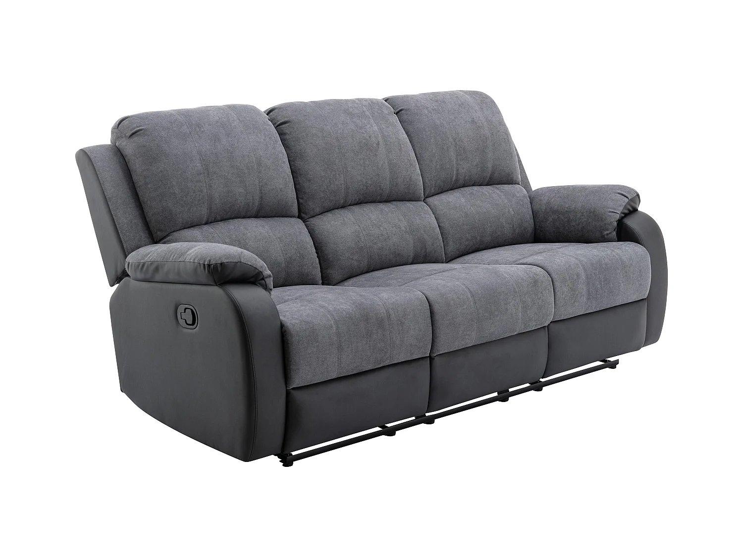 Relaxsofa 3-Sitzer - Microfaser & Kunstleder - Grau & Schwarz - BRODY