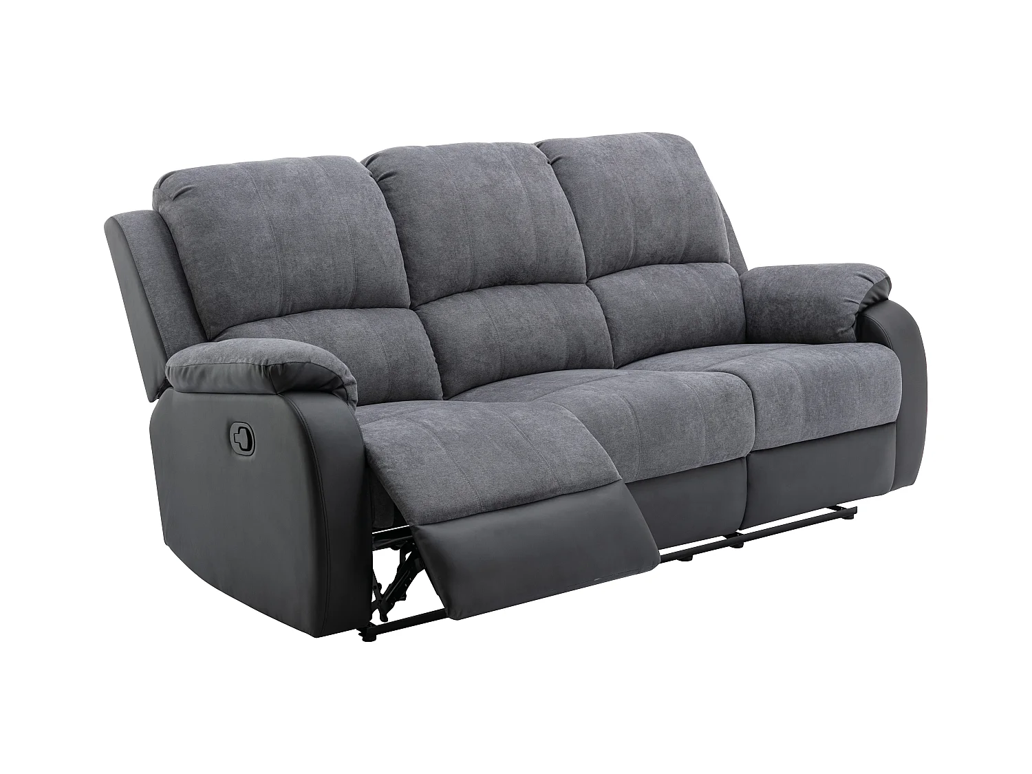 Relaxsofa 3-Sitzer - Microfaser & Kunstleder - Grau & Schwarz - BRODY