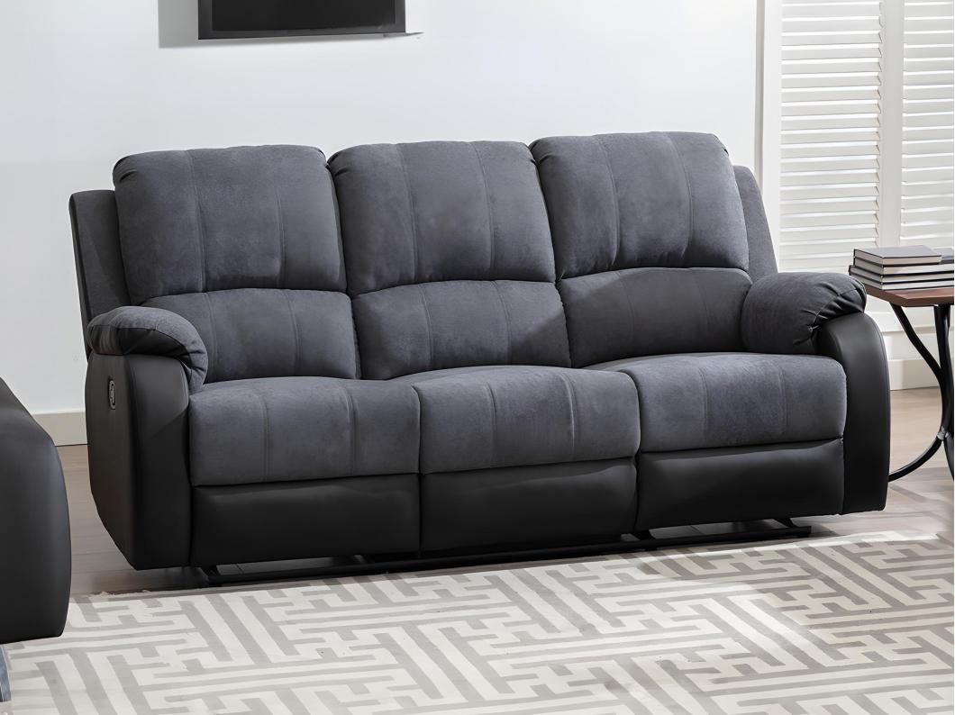 Canapé 3 places relax en microfibre et simili gris et noir BRODY