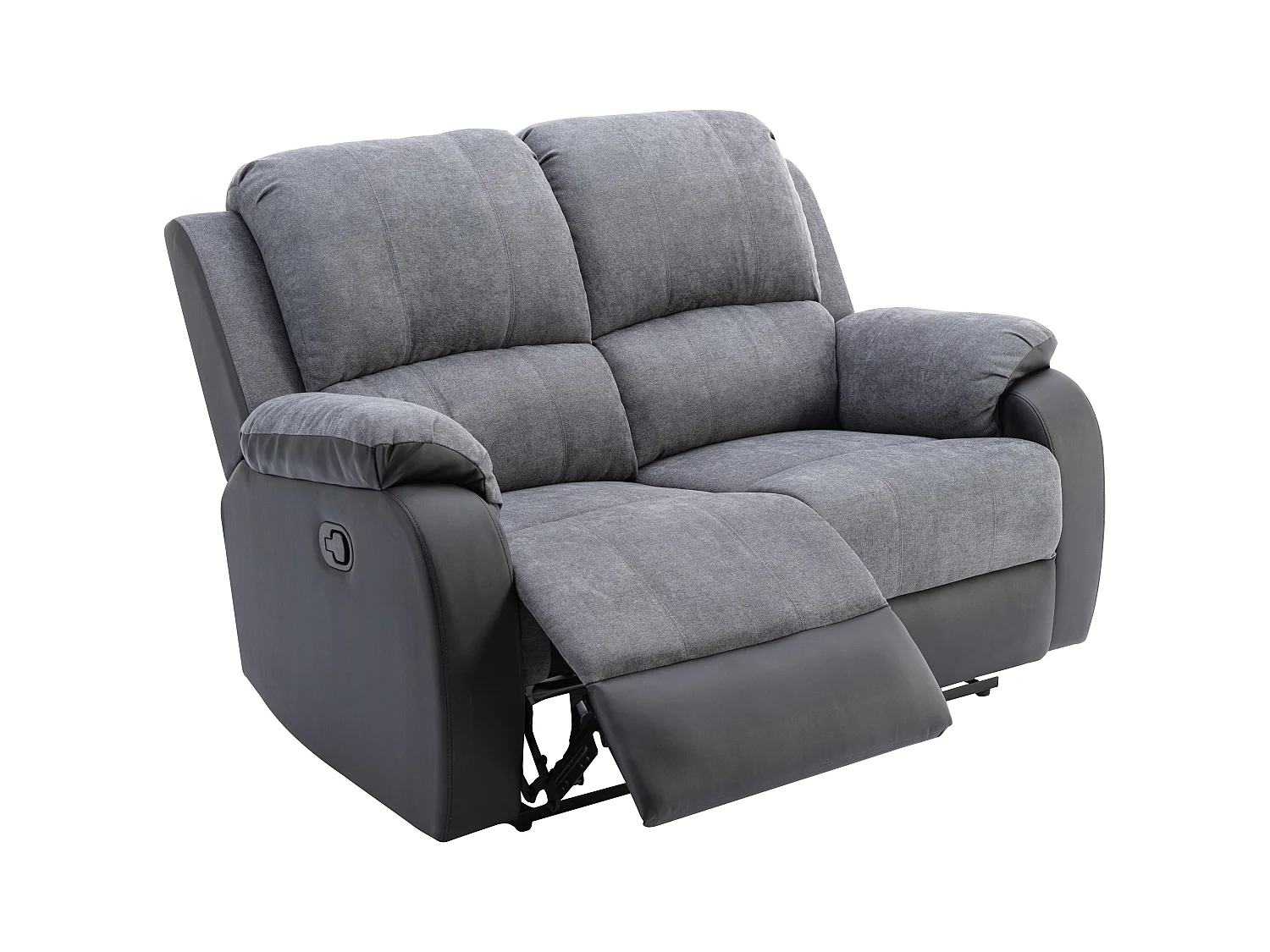 Canapé 2 places relax en microfibre et simili gris et noir BRODY