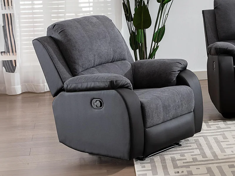 Relaxfauteuil van microvezel en grijs en zwart kunstleer BRODY