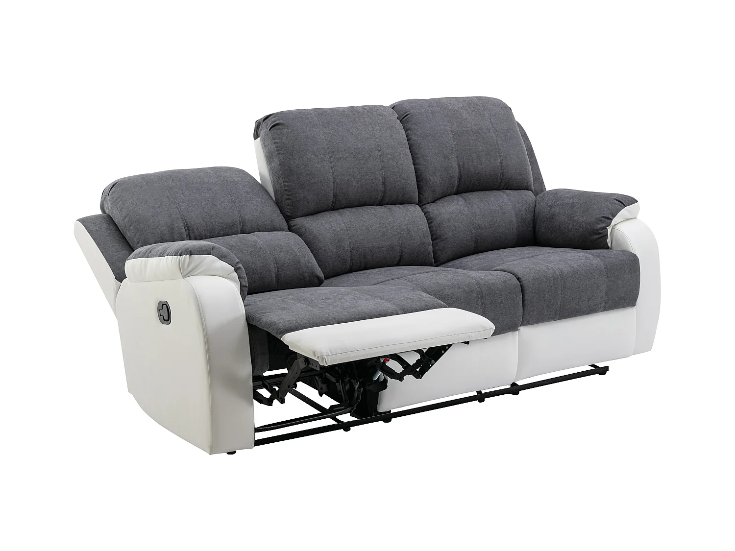 Canapé 3 places relax en microfibre et simili gris et blanc BRODY