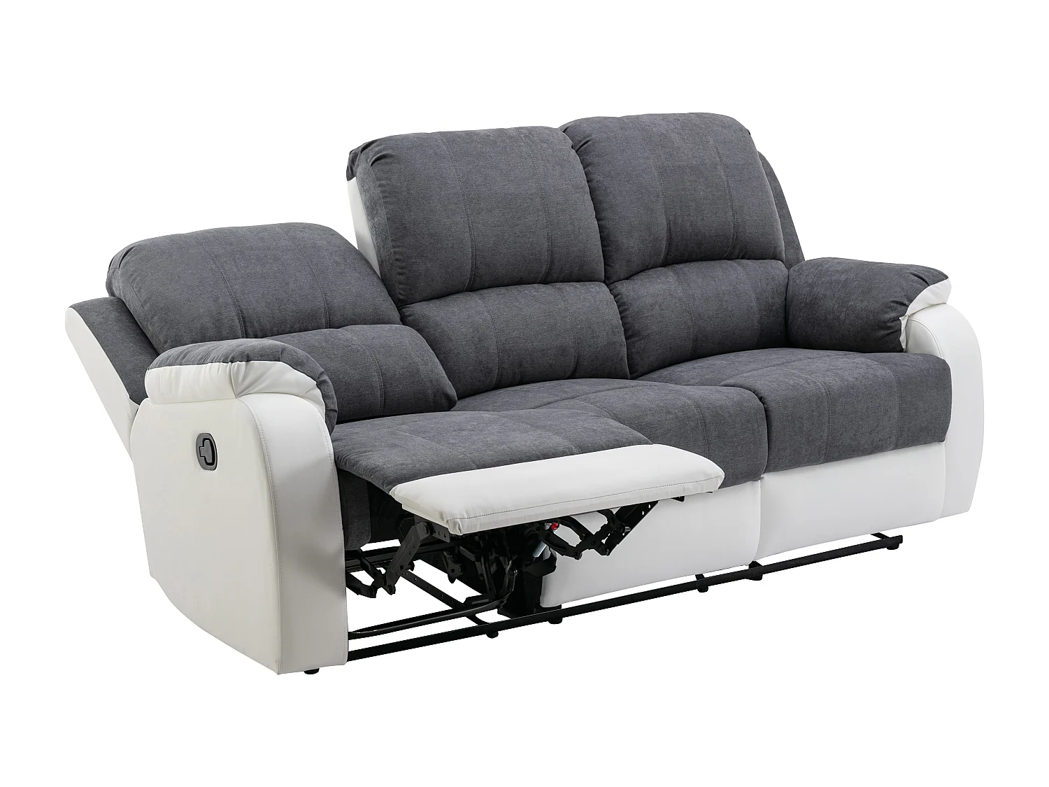 Canapé 3 places relax en microfibre et simili gris et blanc BRODY