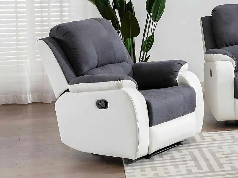 Fauteuil relax en microfibre et simili gris et blanc BRODY