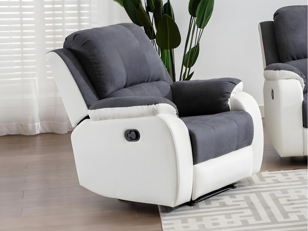 Relaxfauteuil van microvezel en grijs en wit kunstleer BRODY