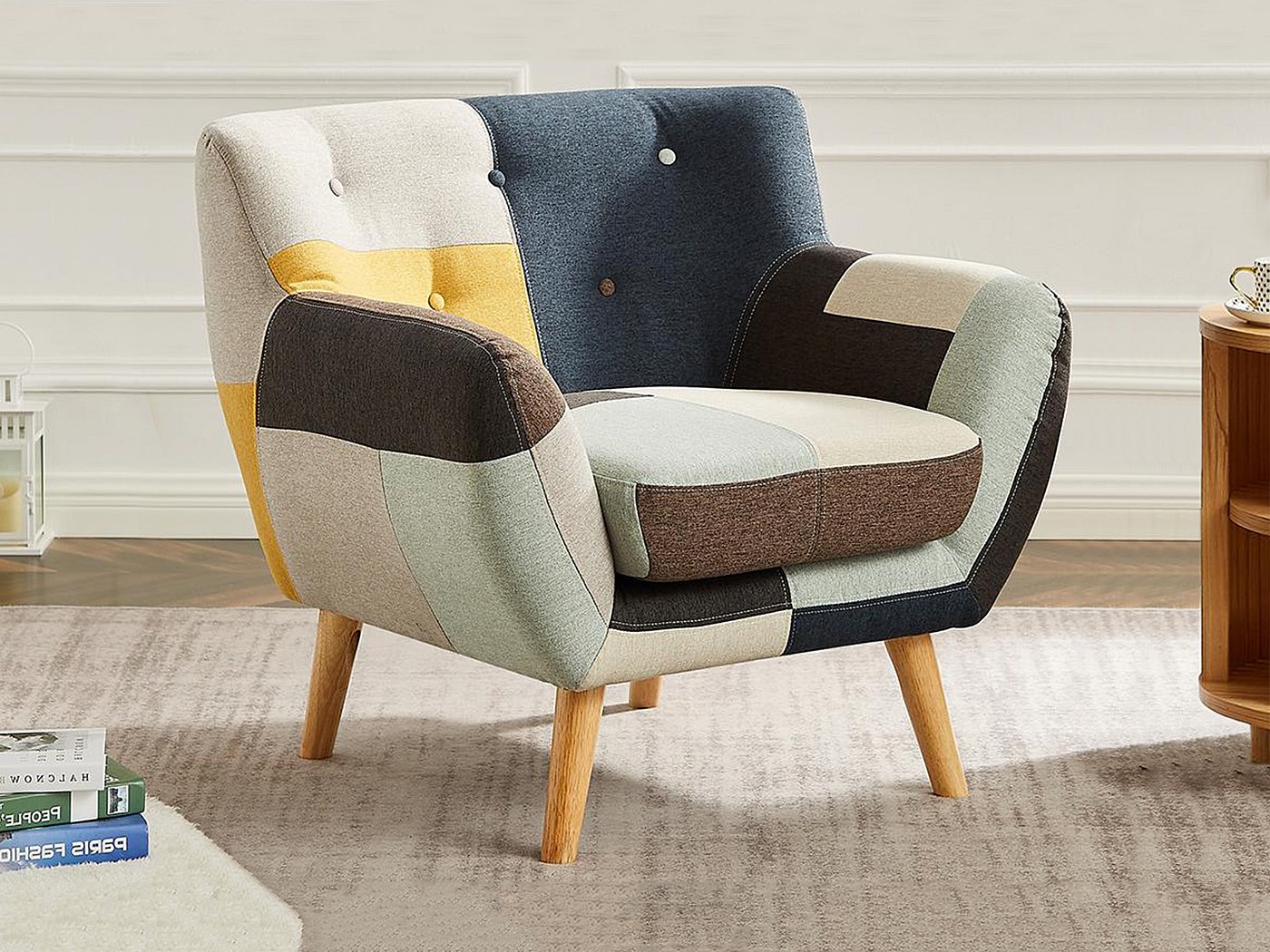 Poltrona Relax con Poggiapiedi in Tessuto Patchwork CFW85487