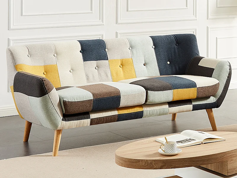 3-Seater Patchwork Fabric Sofa in Scandinavian Style SERTI II