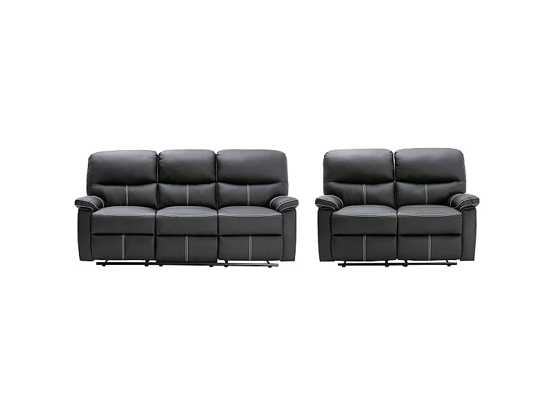 Canapés 3 places et 2 places relax en simili noir CANBY