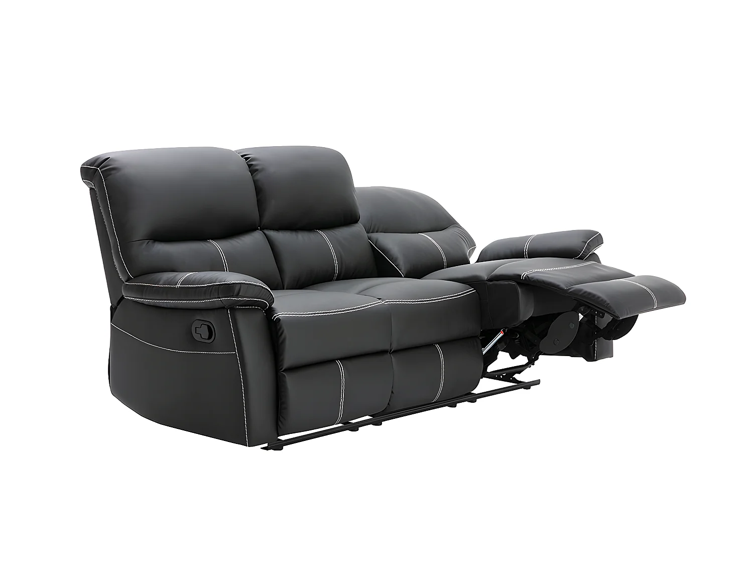 3-personers og 2-sæt relaxtions sofa i sort kunstlæder CANBY