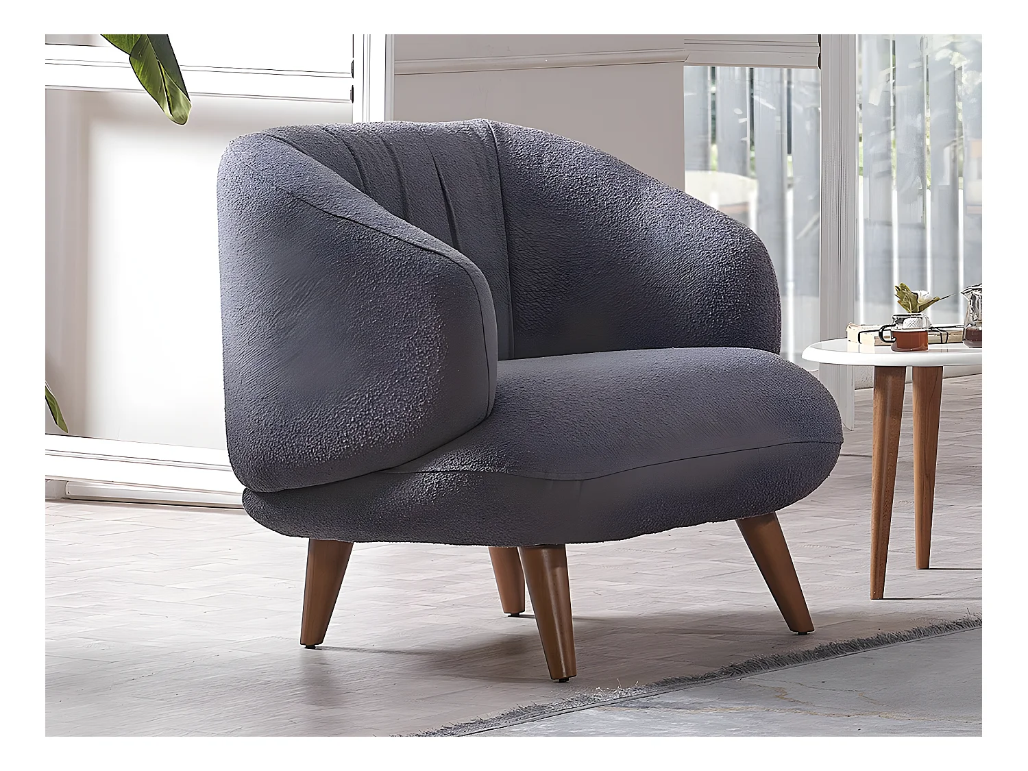 Sillón de tela bouclette antracita JANINA