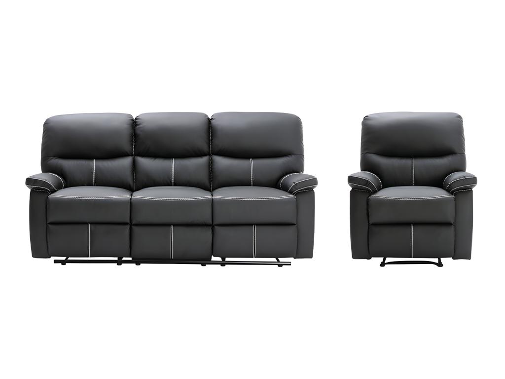 Canapé 3 places et un fauteuil relax en simili noir CANBY